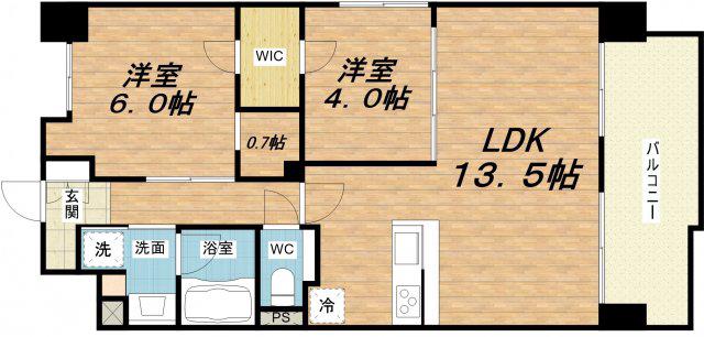 FUJIMAN南森町(2LDK/4階)の間取り写真