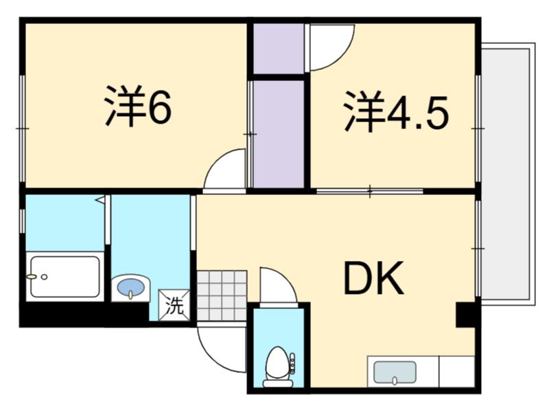 アビタシオンあおえ西棟(2DK/1階)の間取り写真