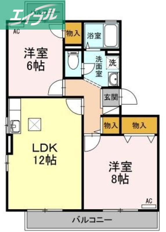 エクシード平野A棟(2LDK/1階)の間取り写真