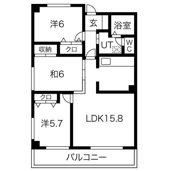 ライフ第5マンション大平台(3LDK/3階)の間取り写真