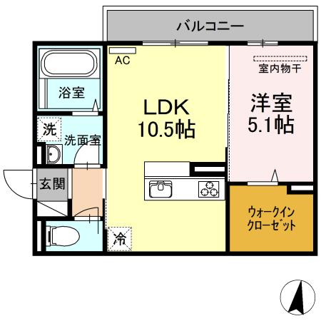 プレンティー新徳田(1LDK/2階)の間取り写真
