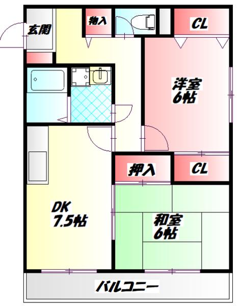 グレースシャトー(2DK/3階)の間取り写真