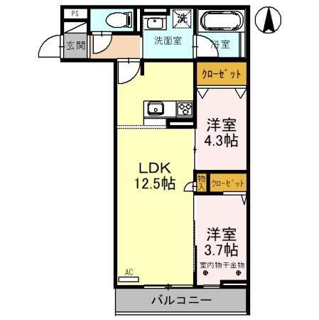 D-RESIDENCE所沢(2LDK/3階)の間取り写真