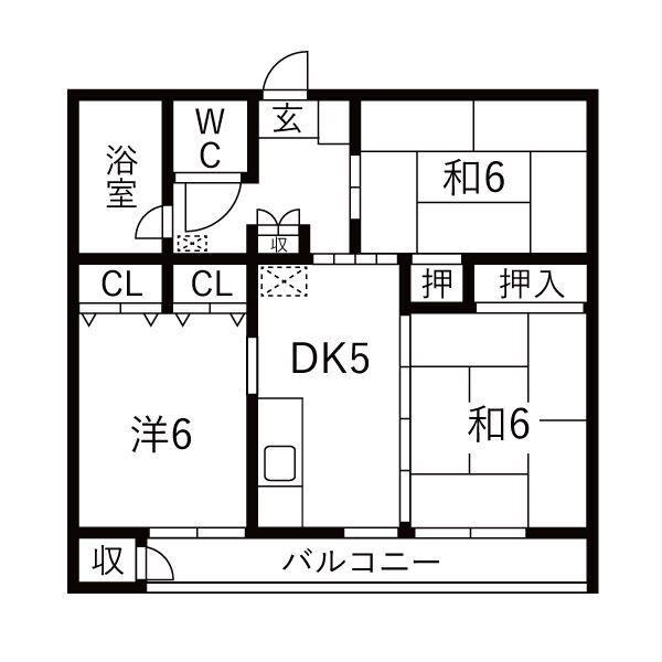島田東団地C棟(3DK/2階)の間取り写真