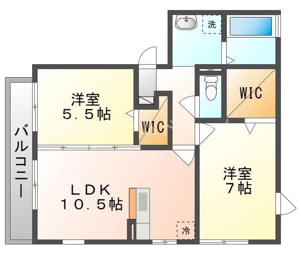 ラ・カーサ大池 L棟(2LDK/2階)の間取り写真