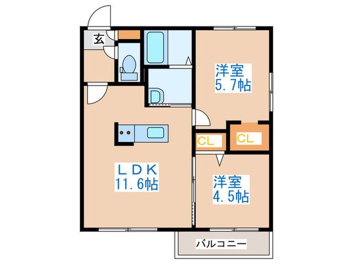 CASTELLO DEL SOLE(2LDK/4階)の間取り写真