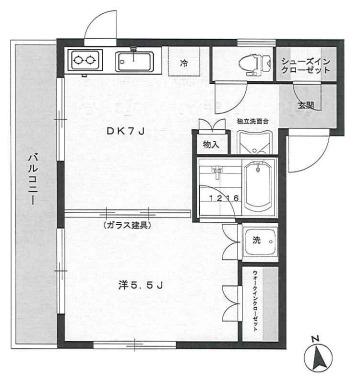 S-FLAT高輪台(1DK/2階)の間取り写真