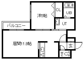 クレストパレス一条通(1LDK/5階)の間取り写真