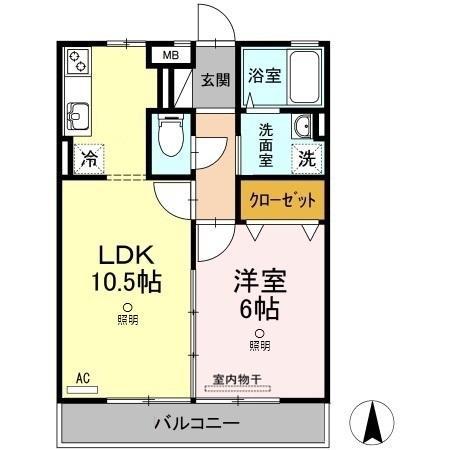 ソレイユ水江(1LDK/1階)の間取り写真