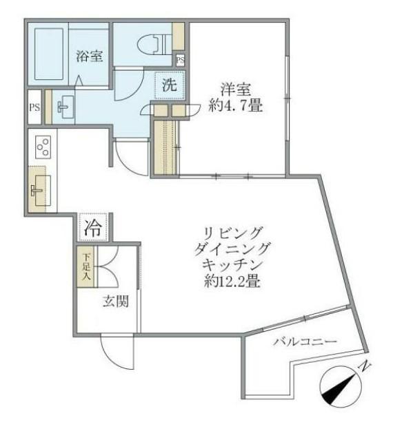 EXAM AKASAKA エクサムアカサカ(1LDK/4階)の間取り写真