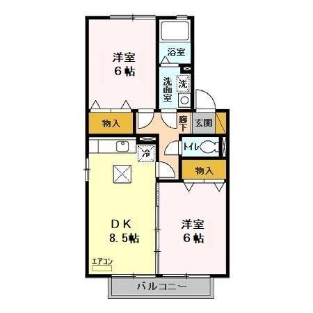 ベルコートABCD(2DK/1階)の間取り写真