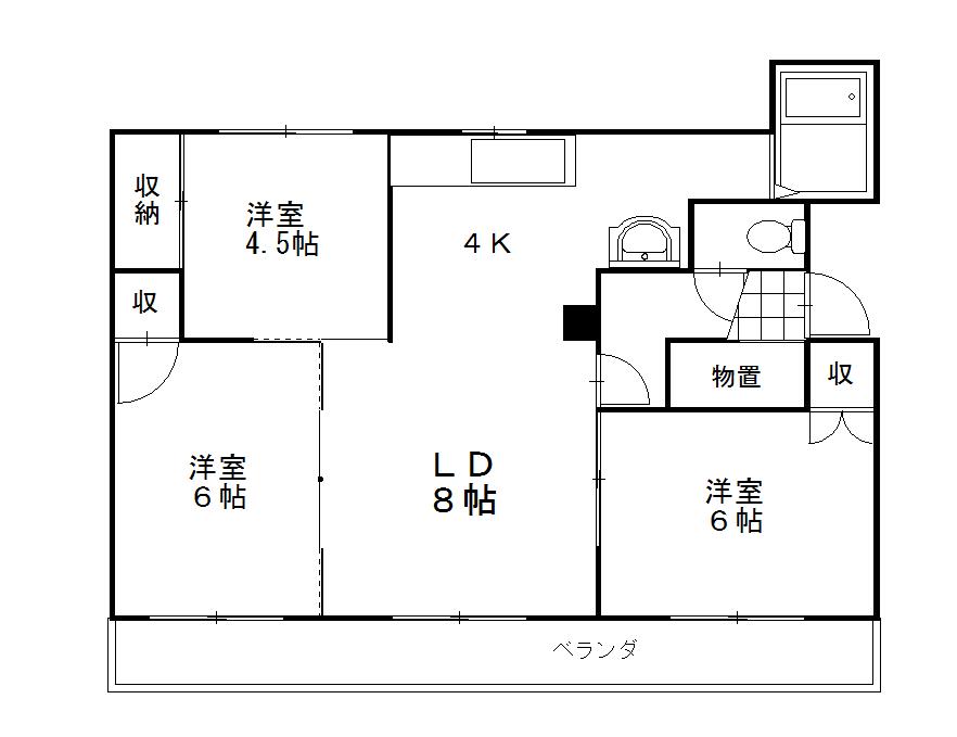 ヴィラナリー釧路(3LDK/4階)の間取り写真