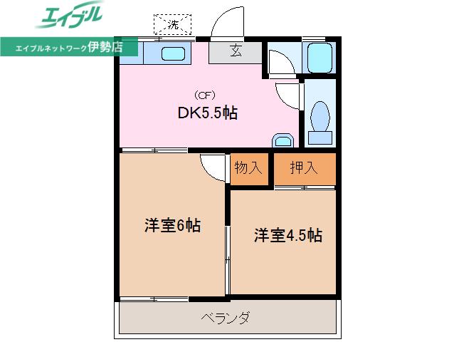 コーポなにわ(2DK/2階)の間取り写真