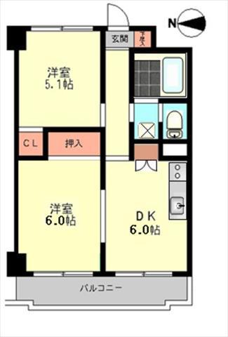 デイム橋本(2DK/5階)の間取り写真