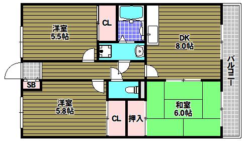 メゾンギャロップ(3LDK/2階)の間取り写真