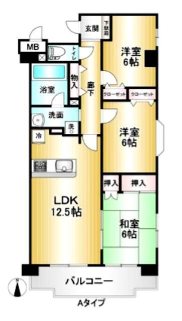 ライフステージ武蔵野(3LDK/4階)の間取り写真
