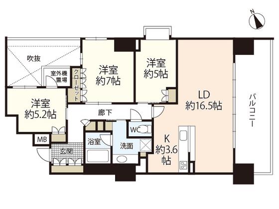 ディアメゾン河原町リバーグレース(3LDK/10階)の間取り写真