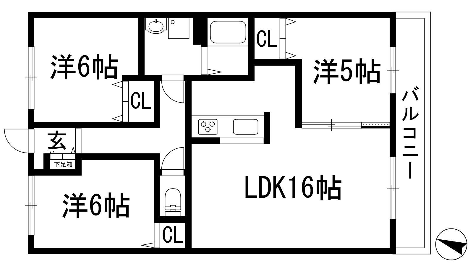 グランドール(3LDK/3階)の間取り写真