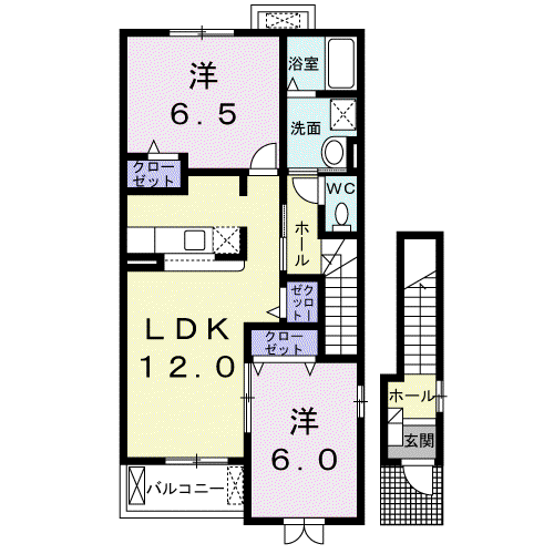 ル・レーブA(2LDK/2階)の間取り写真