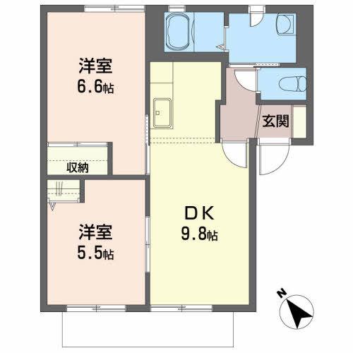 ルミエールC(2DK/1階)の間取り写真