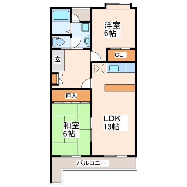 エスポワール園田II(2LDK/2階)の間取り写真