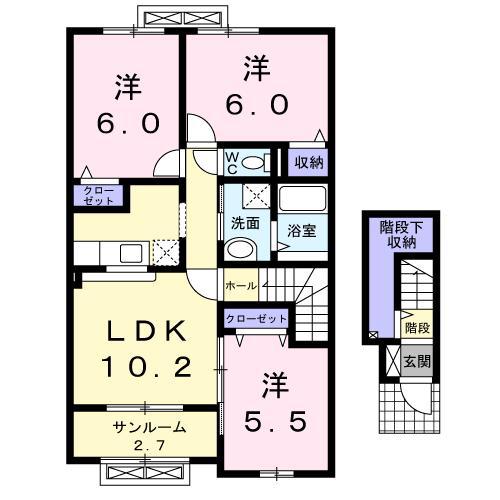 ニューシティ下堀II(3LDK/2階)の間取り写真