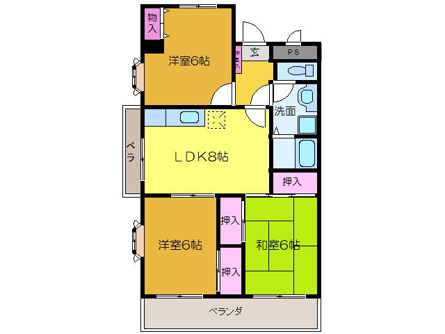 サンクレスト・大洲(3LDK/3階)の間取り写真