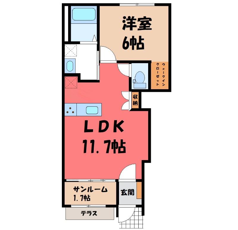 ＪＲ両毛線 国定駅 徒歩52分 2階建 築3年(1LDK/1階)の間取り写真