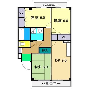 セゾン メルヴェーユ冬(3DK/2階)の間取り写真
