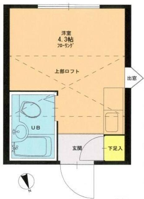 ハイテラス石川台 A棟(ワンルーム/2階)の間取り写真