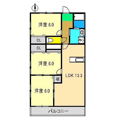 ルーナ マンション(3LDK/4階)の間取り写真