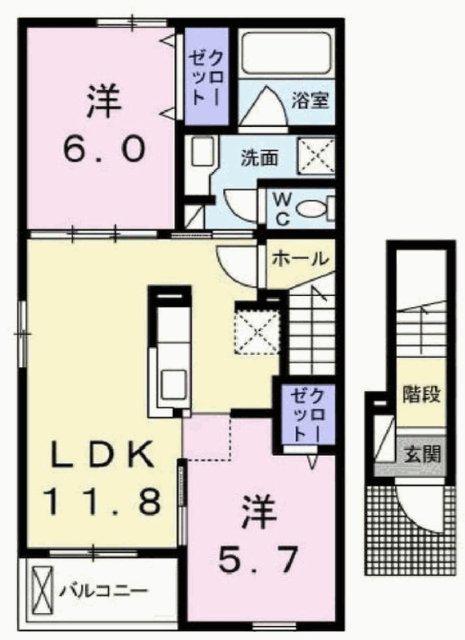 エヴィメリアII(2LDK/2階)の間取り写真
