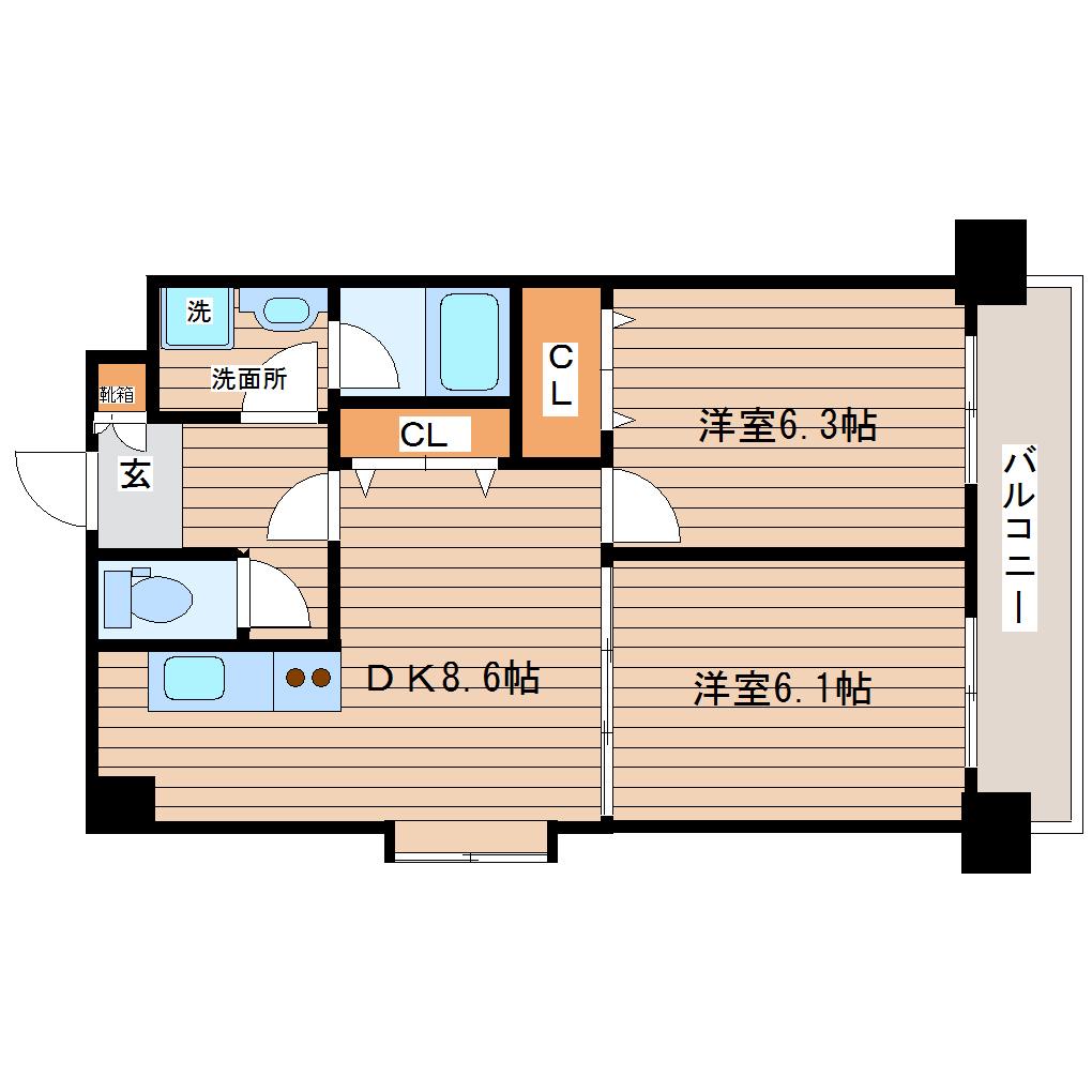 ヴィンテージ北山(2DK/1階)の間取り写真