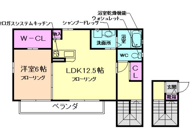 メゾンLALAII(1LDK/2階)の間取り写真