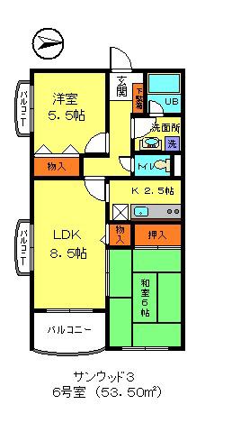 サンウッド3(2LDK/2階)の間取り写真