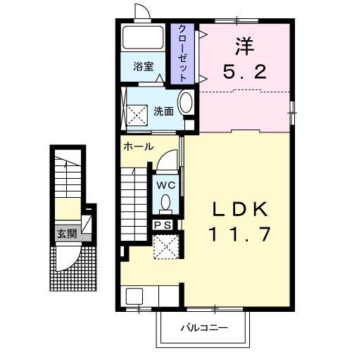 ティフブルーI(1LDK/2階)の間取り写真