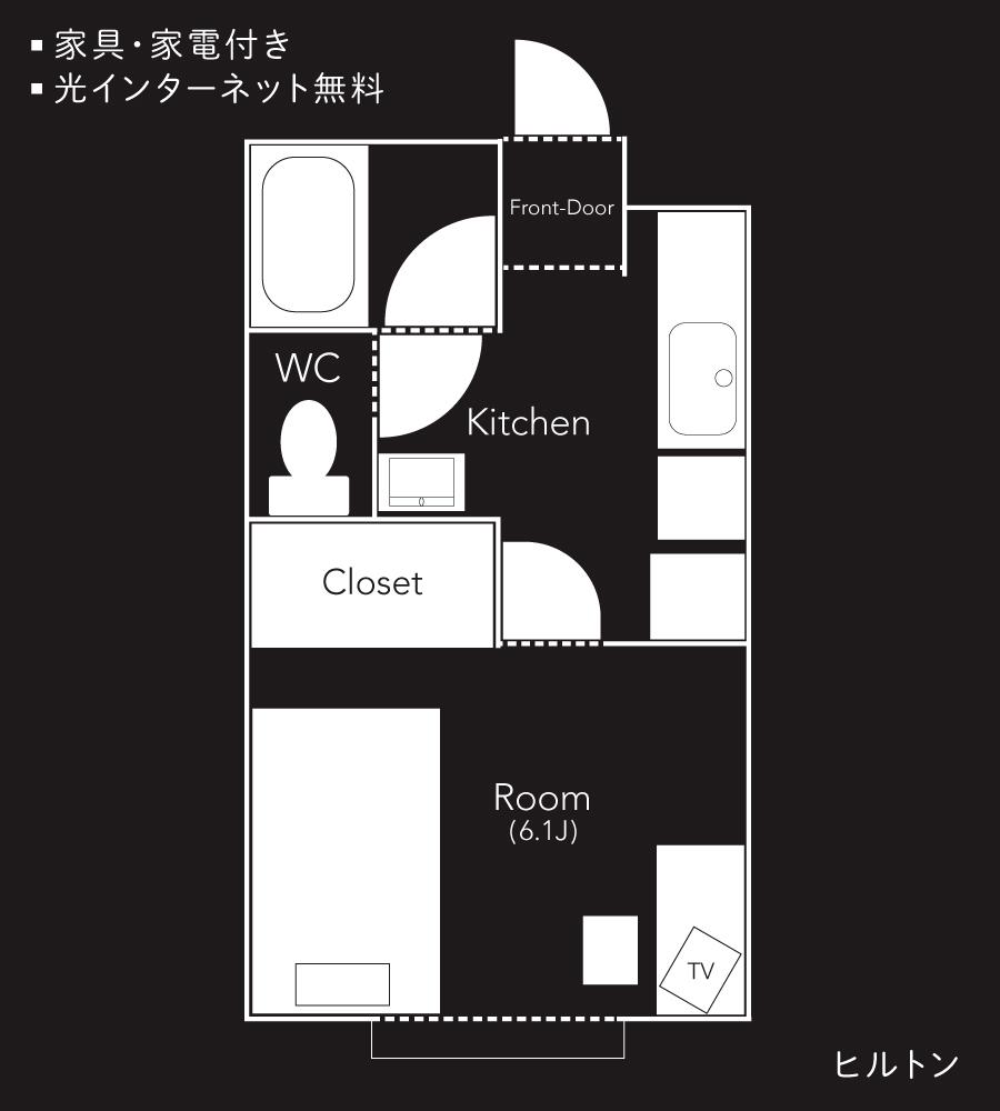 ヒルトンD(1K/2階)の間取り写真