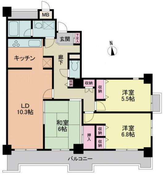 アルテサーノ調布(3LDK/9階)の間取り写真