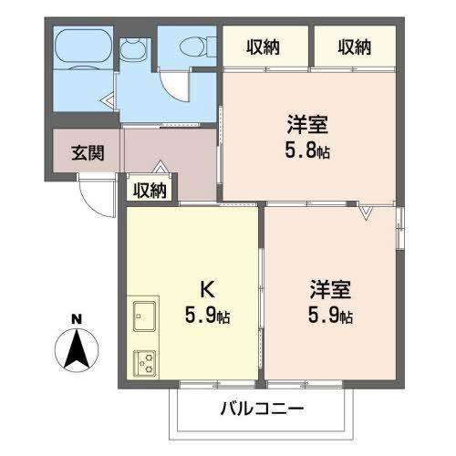 ディアス離宮山手 C棟(2K/2階)の間取り写真