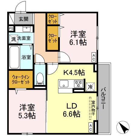 エリオント共和(2LDK/2階)の間取り写真