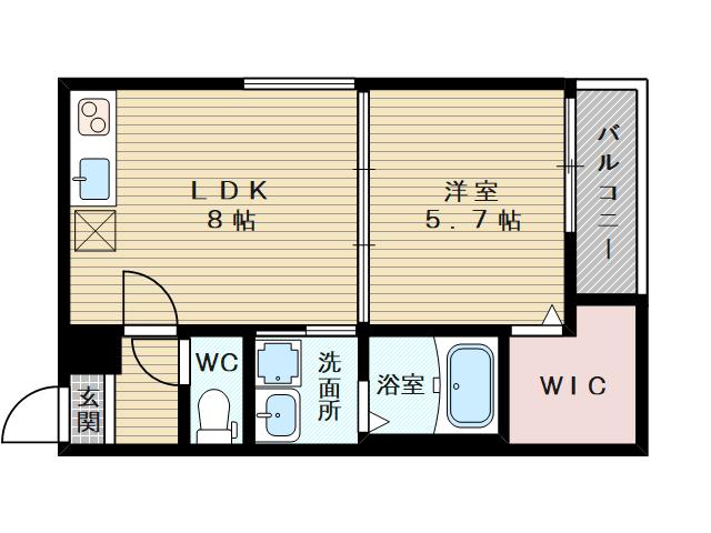 フジパレス上新庄駅北3番館(1LDK/2階)の間取り写真