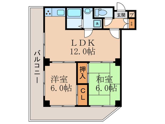 パティオス豊里館(2LDK/6階)の間取り写真