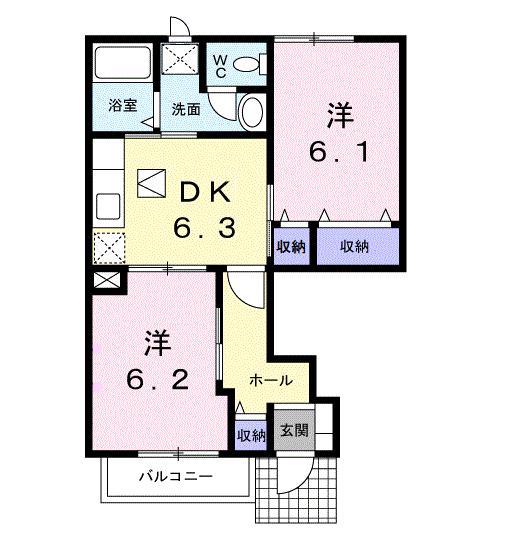 フローラA(2DK/1階)の間取り写真