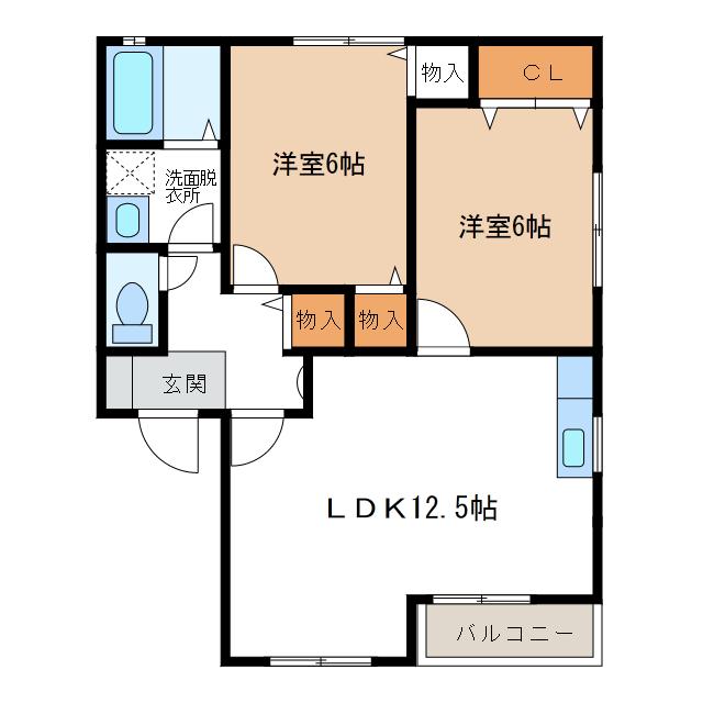 クレストタウンズA(2LDK/2階)の間取り写真