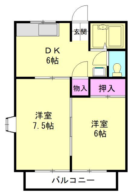 ジュネス石川(2DK/3階)の間取り写真