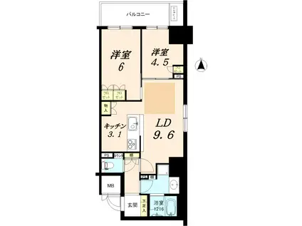サンマイン北浜 1401(2LDK/14階)の間取り写真