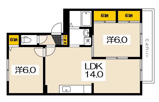 クレージュ中村(2LDK/2階)の間取り写真