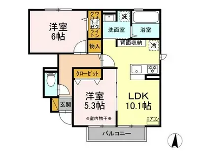 ムーンリバ―A棟(2LDK/1階)の間取り写真