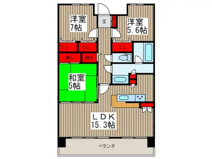 レーベンハイム川越ルミアージュ(3LDK/2階)の間取り写真
