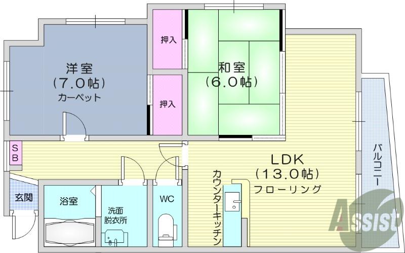 ドリームA(2LDK/1階)の間取り写真